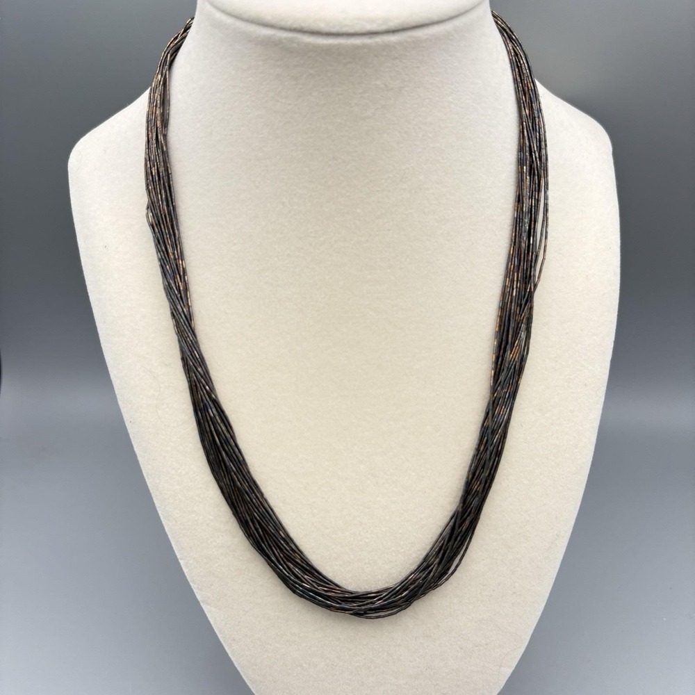 Vintage 925 Sterling Silver Liquid Silver 30 Strand Necklace 19" Long Oxidized
